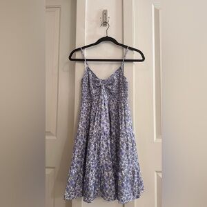 Floral Babydoll Dress w/ Spaghetti Straps & Smocked Back, Blue, Juniors Large